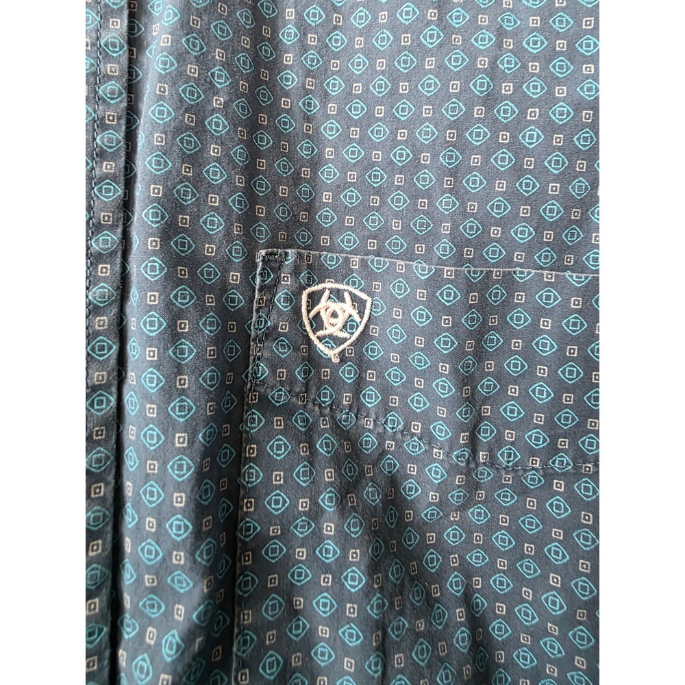 Ariat Mens Blue Geometric Print Long Sleeve Western Button Down Shirt Large - Picture 4 of 7